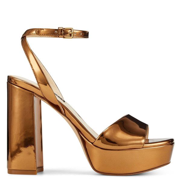Nine West Zenna Gold Platform Sandals | Ireland 44Z38-3X55